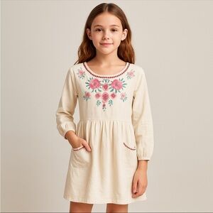 Johnny B Girls 13-14Y Boho Prairie Folk Embroidered Cotton Dress Long Sleeve